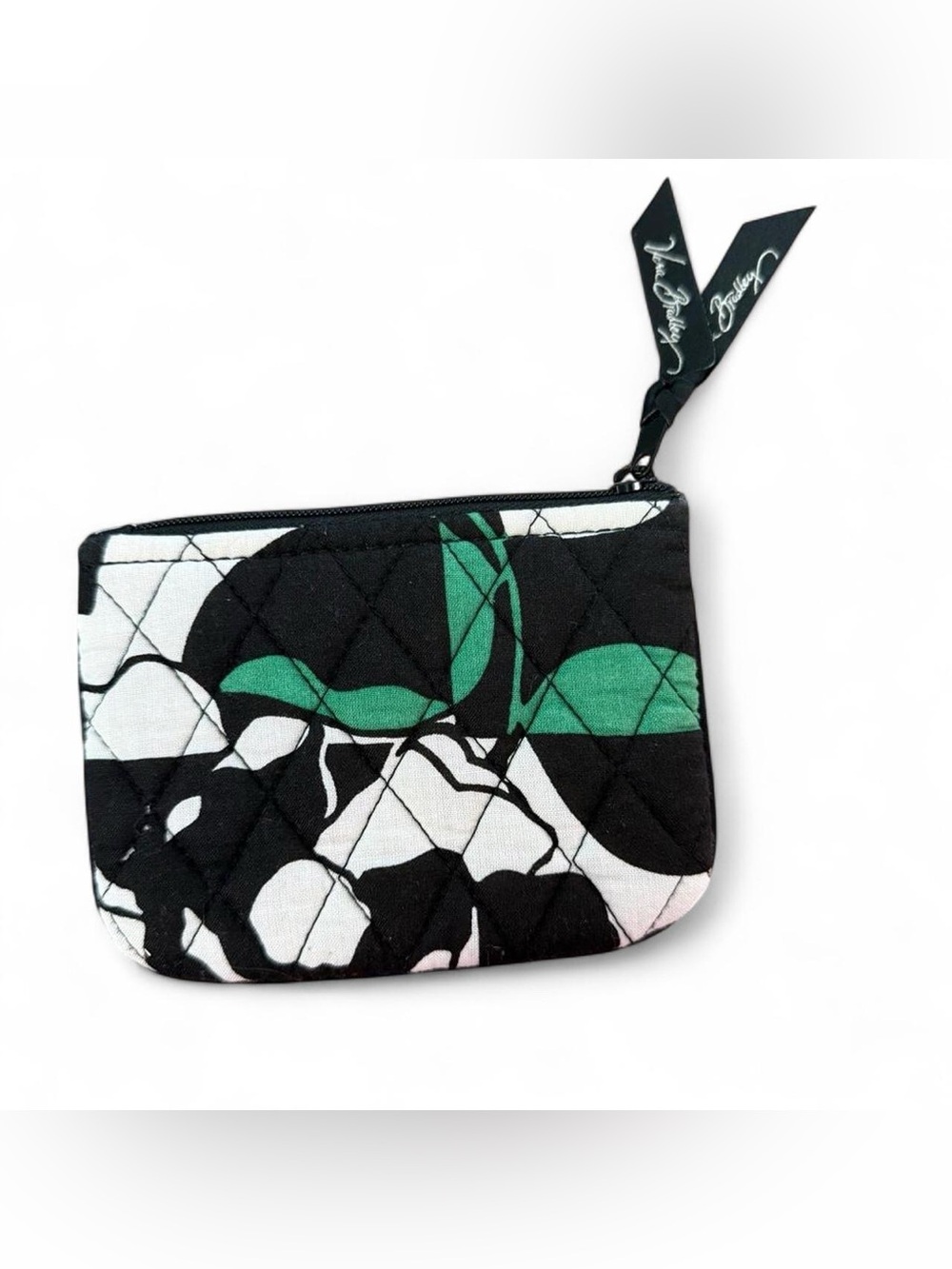 Vera Bradley Imperial Rose Black White Quilted Zip Coin Purse Pouch Wallet 5x3.5